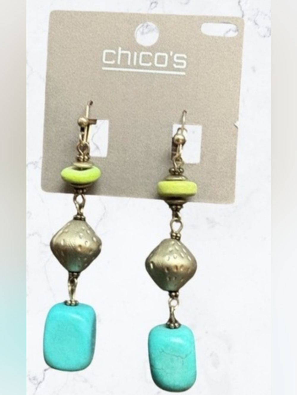 Chico's Lime Green and Turquoise Dangle Earrings